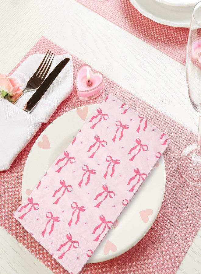 JarThenaAMCS مناديل ورقية للضيوف من جارثينا إيه إم سي إس، 100 قطعة، مزينة بفيونكة وردية، مناديل حمام لطيفة على شكل فيونكة، مناديل ورقية للاستخدام مرة واحدة، مثالية لعيد الحب وحفلات المنزل - Image 4